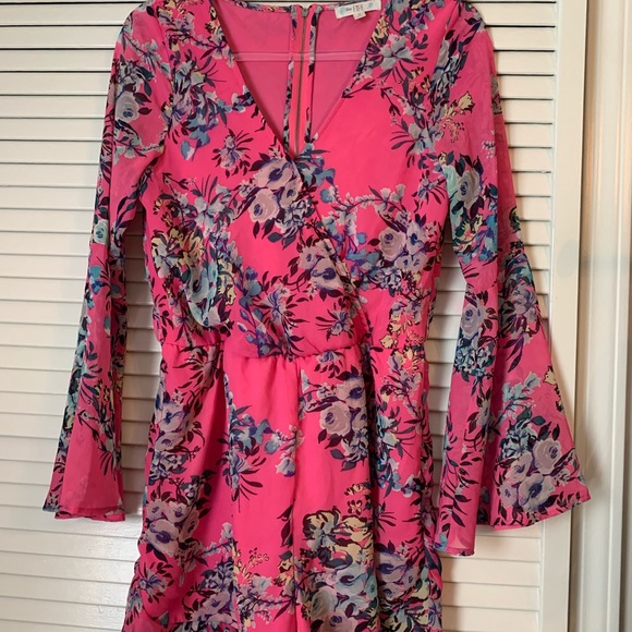 love, Fire Pink Floral Long Sleeve Rompet - Picture 1 of 8